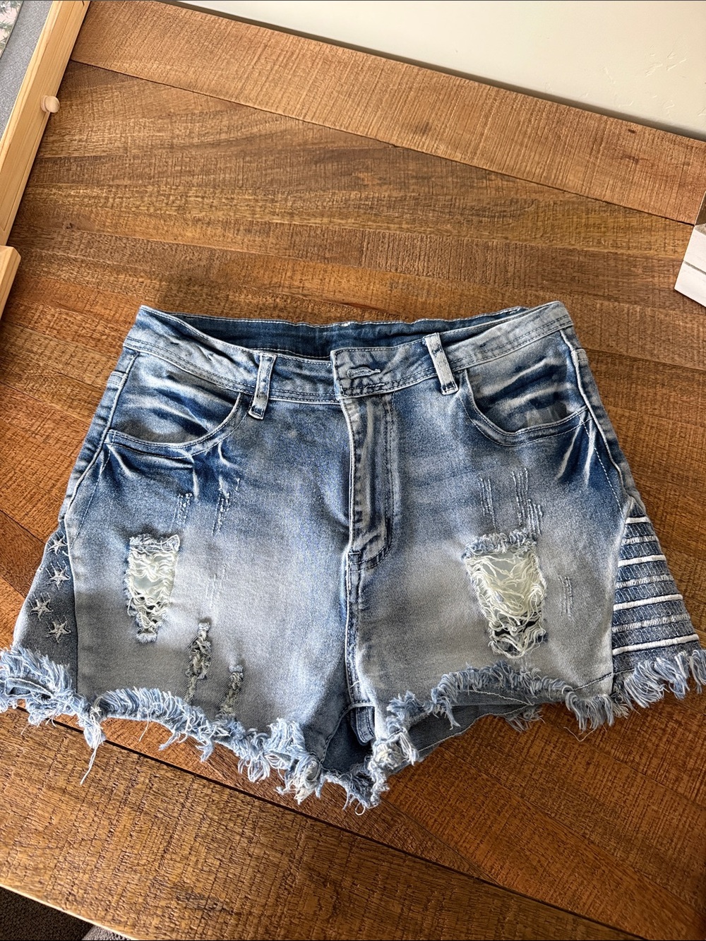 SHEIN Light Blue Distressed Denim Shorts with Frayed Hem